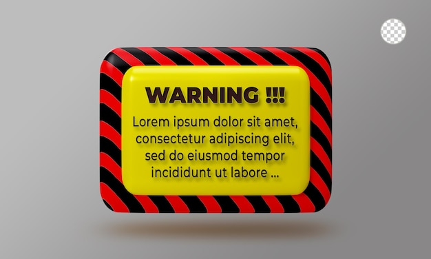 PSD 3d rendering warning box interface mockup