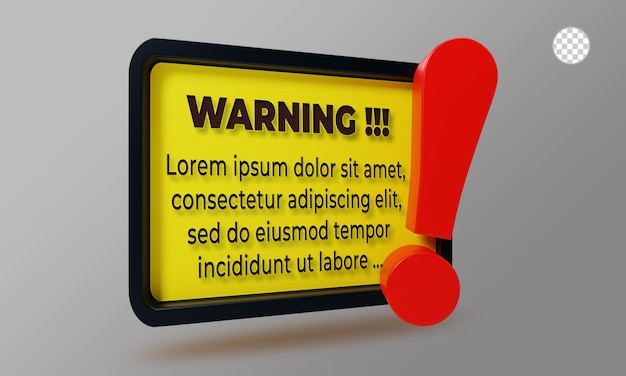 PSD 3d rendering warning box interface mockup