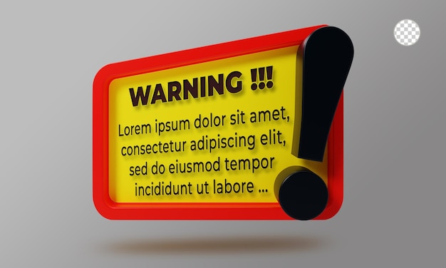 PSD 3d rendering warning box interface mockup