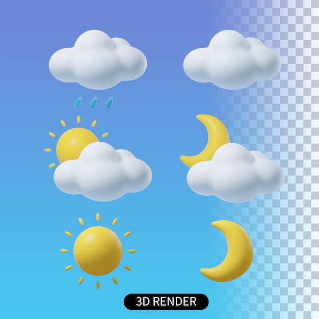 PSD 分離された3dレンダリング天気アイコンの概念