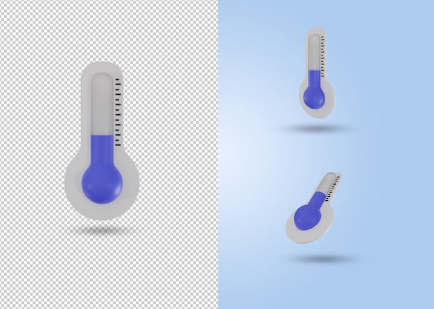 PSD 3d 렌더링 날씨 온도계 아이콘 예측 기후 및 기상학 아이콘 저온 symb