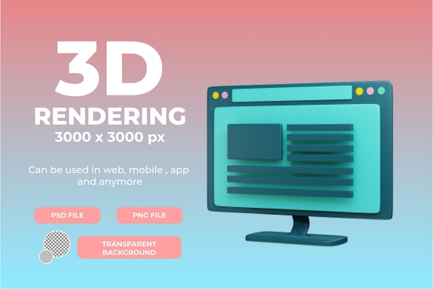 PSD 3d-rendering web blog illustratie object met transparante achtergrond