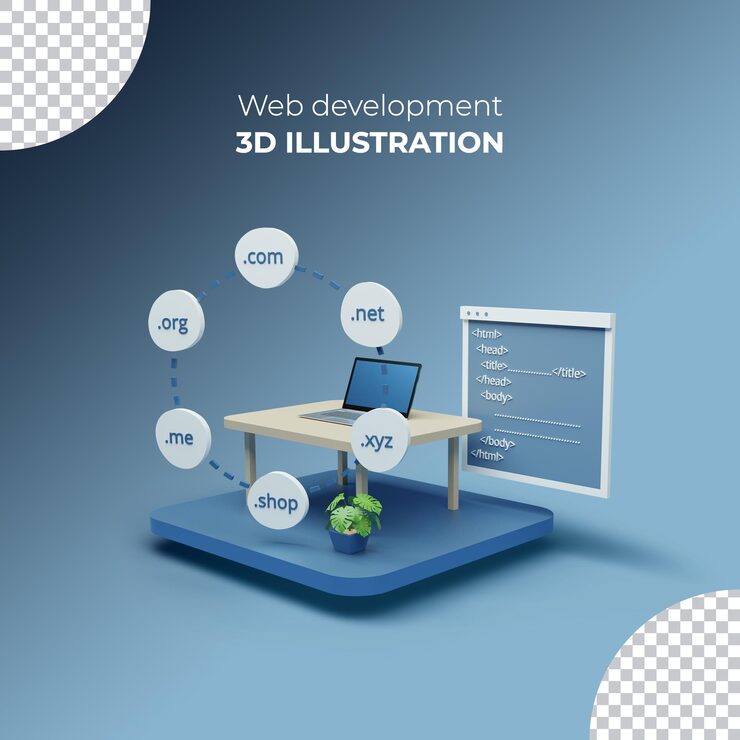 PSD 3d rendering web postdevelopment software website programming and coding