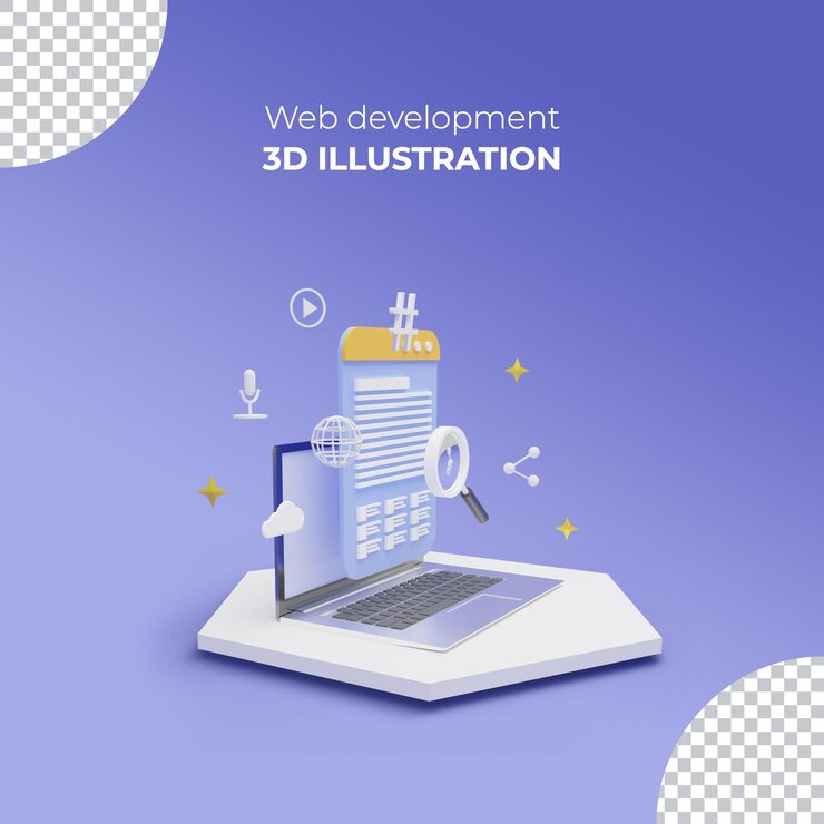 PSD 3d rendering web postdevelopment software website programming and coding