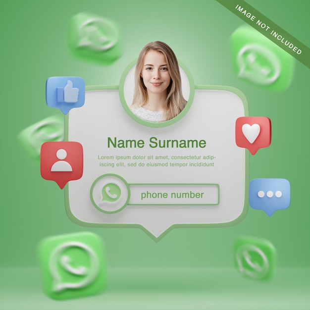 3d rendering whatsapp profile with icons