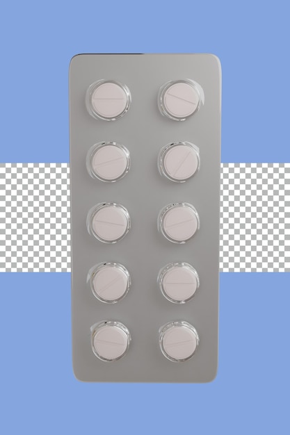 3D 렌더링 흰색 알약 팩 투명