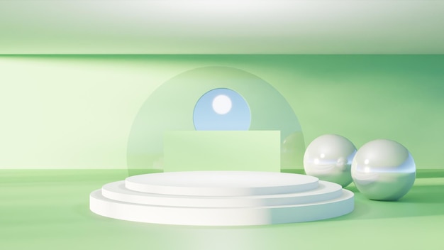 3D rendering white empty podium on green background