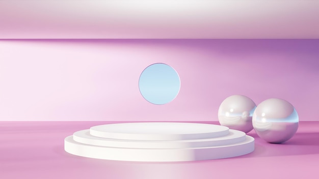 3d rendering white empty podium on pink background