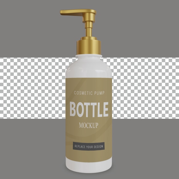 3d rendering white and gold color bottle pump mockup tranparent