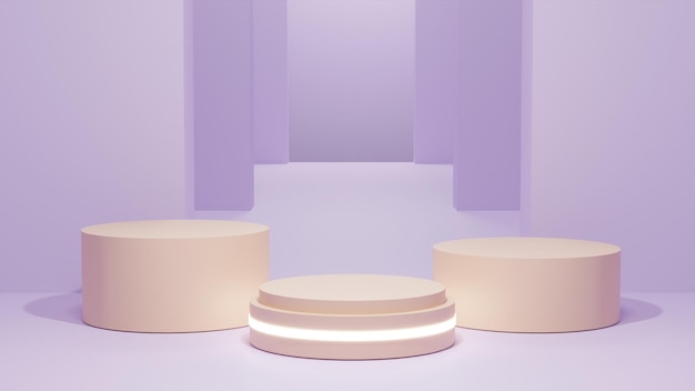 3d rendering white podium in cylinder showcase