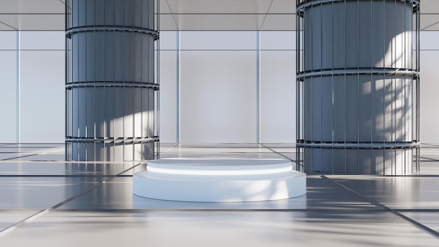 3D rendering white podium on silver background
