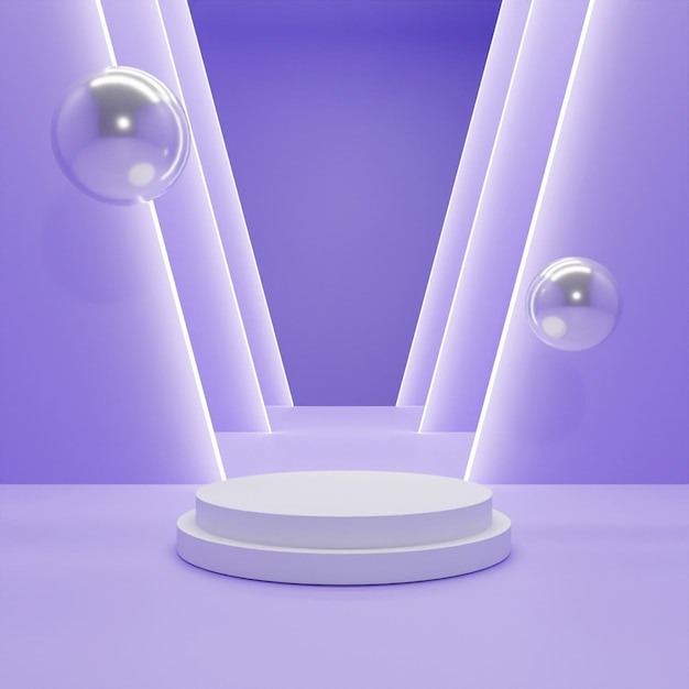 3D rendering white podium on purple background High quality