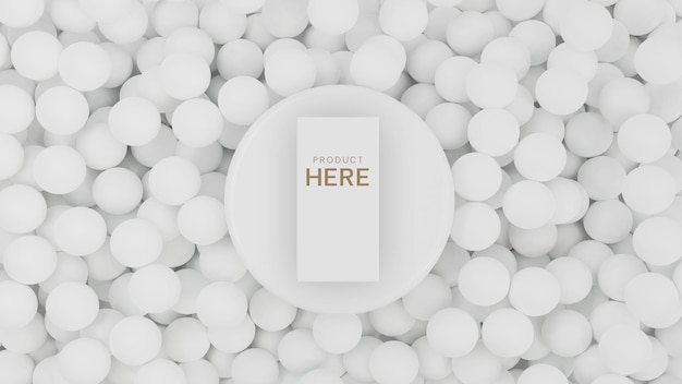 3d rendering white podium on white balls background for product