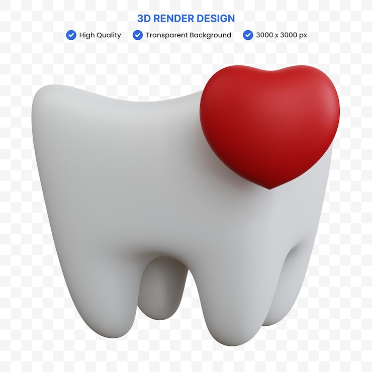 PSD 3d-рендеринг белого зуба с изолированным сердцем