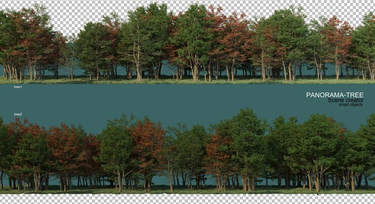 PSD 3d rendering of wide angle tree arrangement