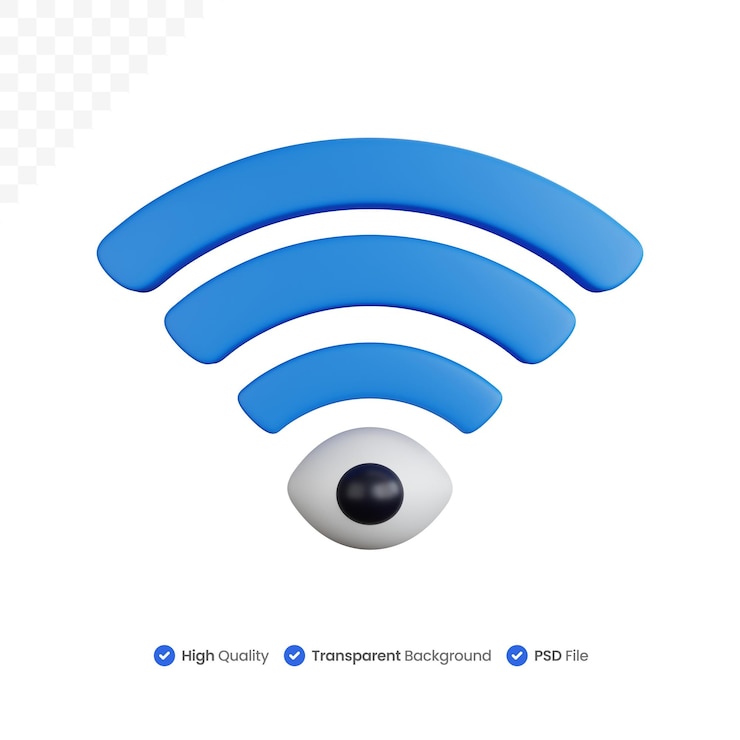 PSD 3d rendering the wifi signal logo with the eye logo below it isolated