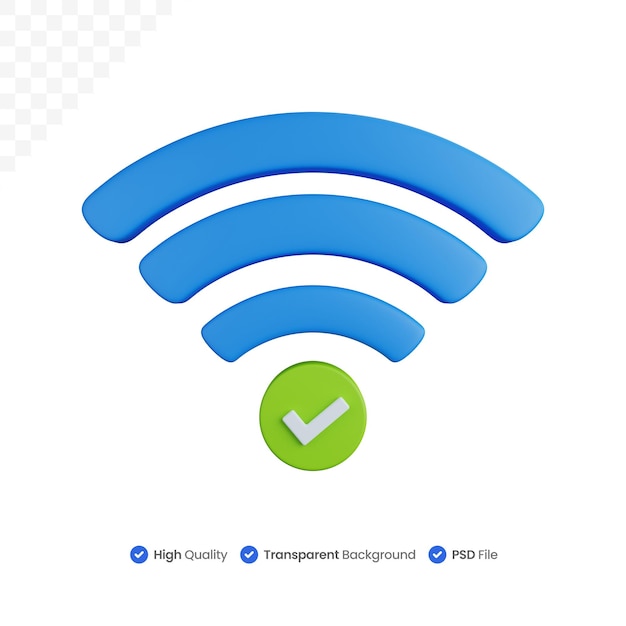 3D рендеринг символа wifi с изолированной галочкой