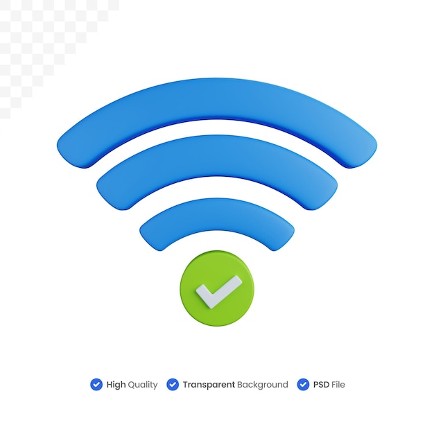 PSD 3d rendering wifi symbol with check mark isolated