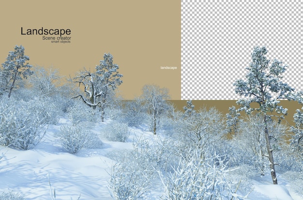 3D-rendering winter boom landschap
