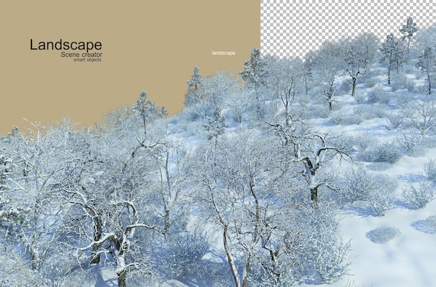 Rendering 3d paesaggio albero invernale