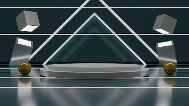 3D-rendering wit podium op blauwe achtergrond. 3D render