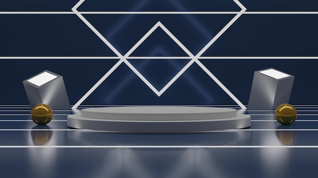 3D-rendering wit podium op blauwe achtergrond. 3D render