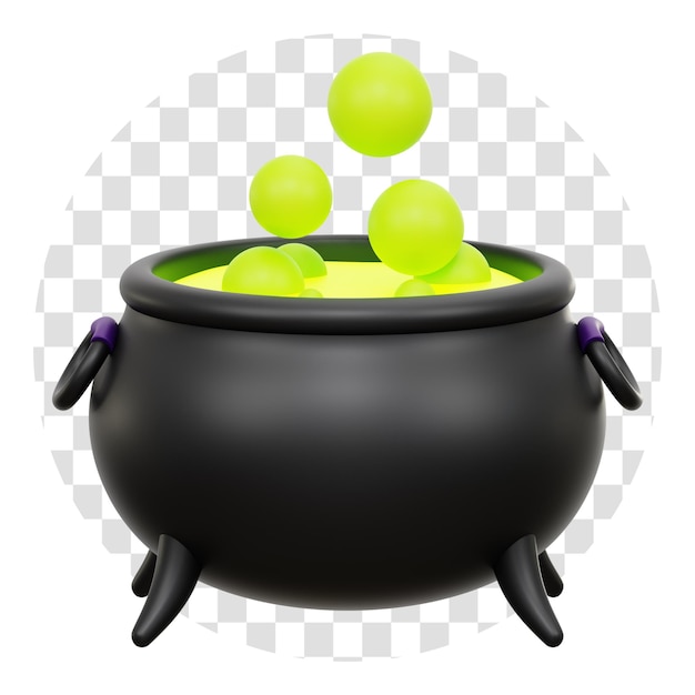 PSD 3d-rendering witch pot 3d-pictogram isoleren transparante achtergrond 3d