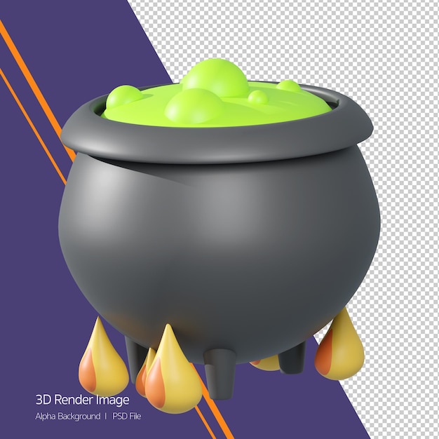 PSD 3d rendering of witch pot icon isolated on white. halloween theme.