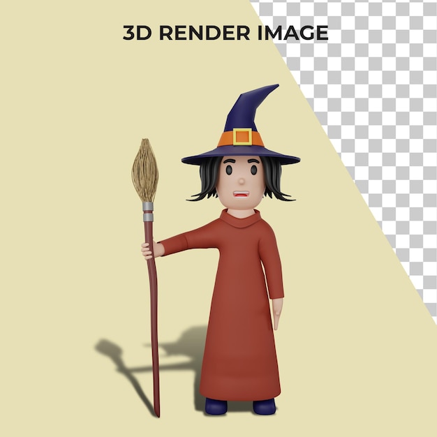 PSD 3d rendering of witch with halloween concept