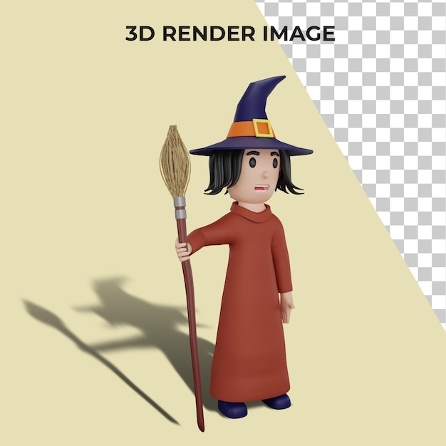 PSD 3d rendering of witch with halloween concept