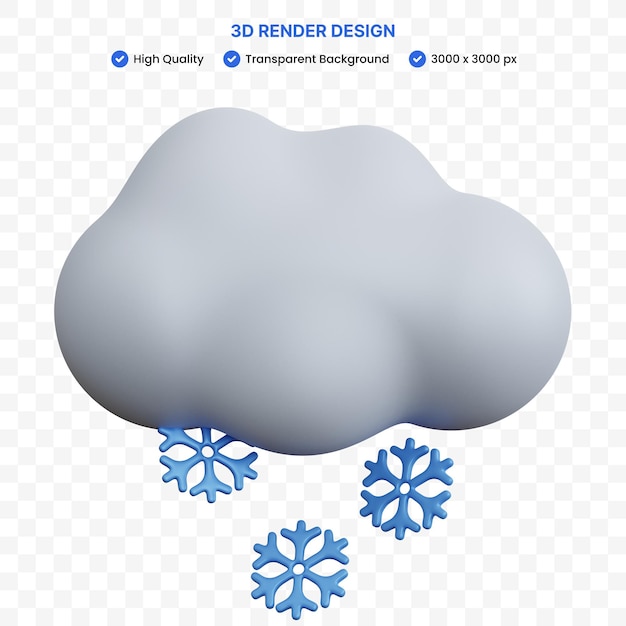 PSD 3d-rendering wolken met sneeuwvlokken geïsoleerd