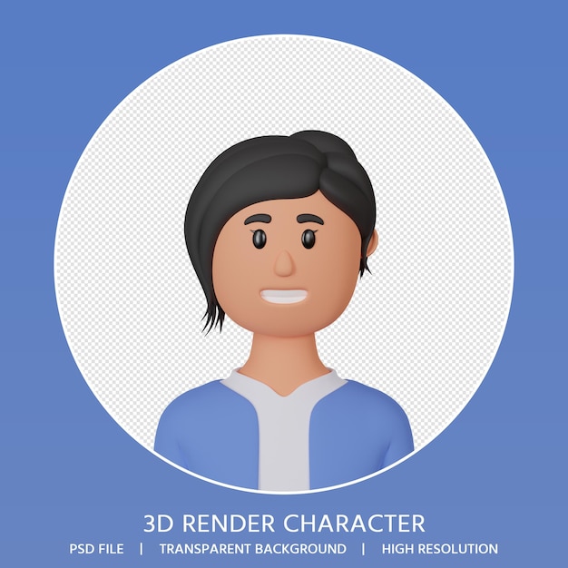 PSD 3d rendering woman cartoon avatar