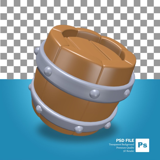 PSD 3d rendering of wooden barrel object in brown color