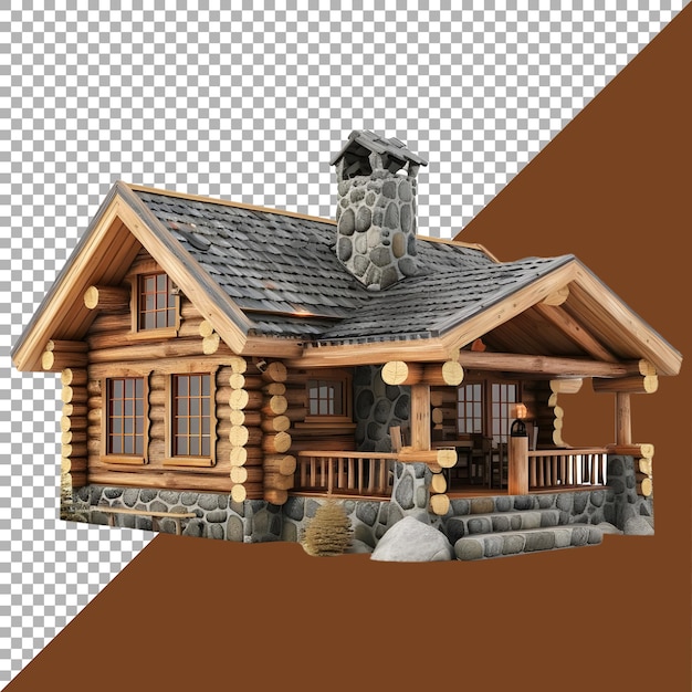 3d rendering of a wooden house on transparent background ai generated