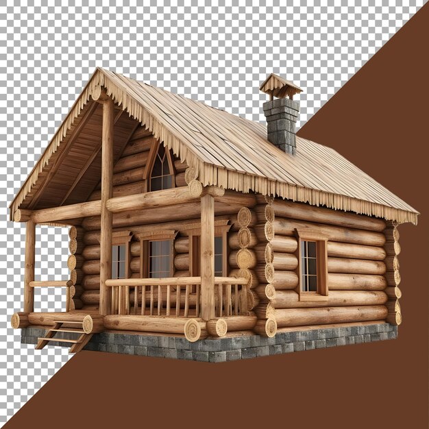 PSD 3d rendering of a wooden house on transparent background ai generated