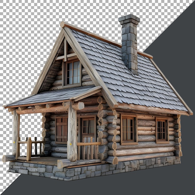 3D Rendering of a Wooden House on Transparent Background Ai Generated