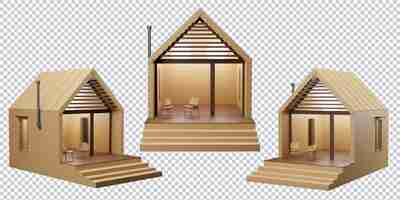 PSD rappresentazione 3d della casa di legno