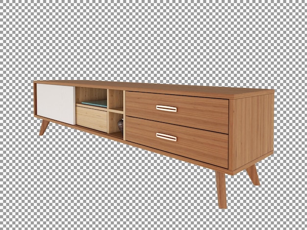 PSD 3d rendering of wooden living room desk interior isolated