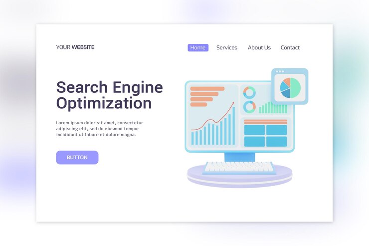PSD 3d rendering workplace seo analytics design