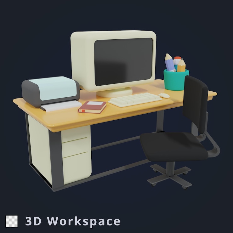 PSD 3d rendering workspace illustration