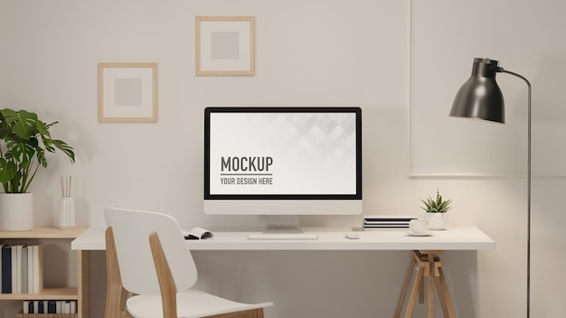 3D rendering workspace with computer supplies and decorations