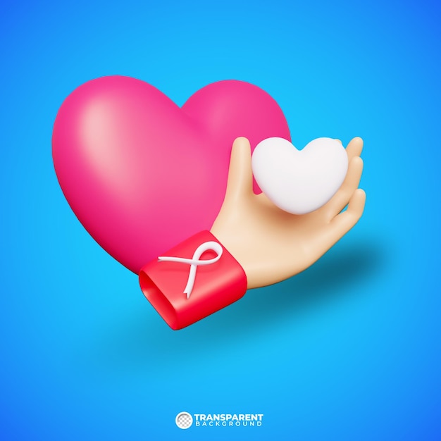 PSD 3d rendering world cancer day icon with ribbon and heart