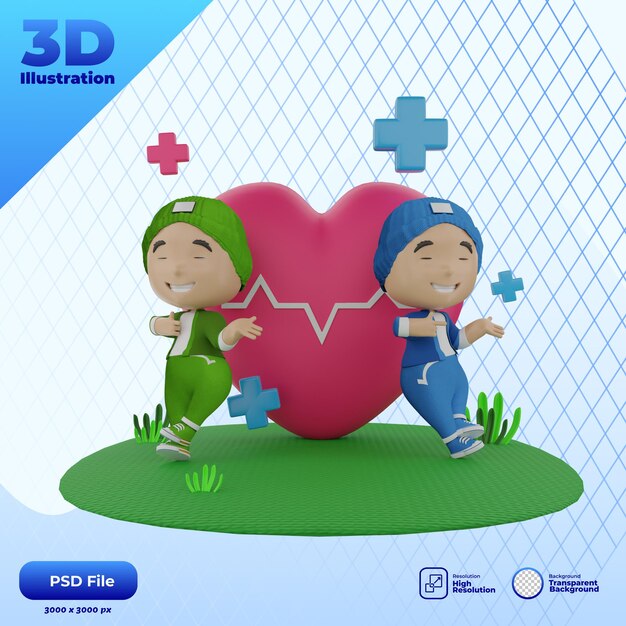 PSD 3d rendering of world health day character illustration