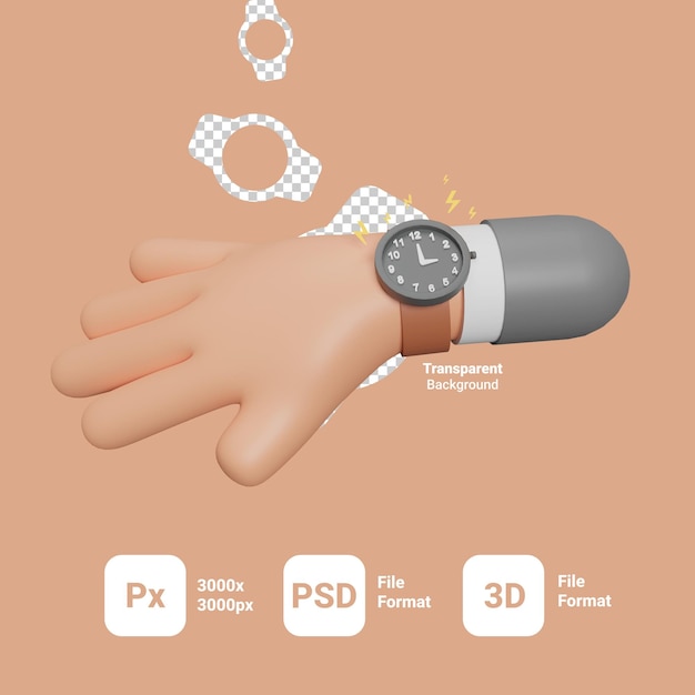 透明な背景を持つ3dレンダリング腕時計アイコンキャラクター