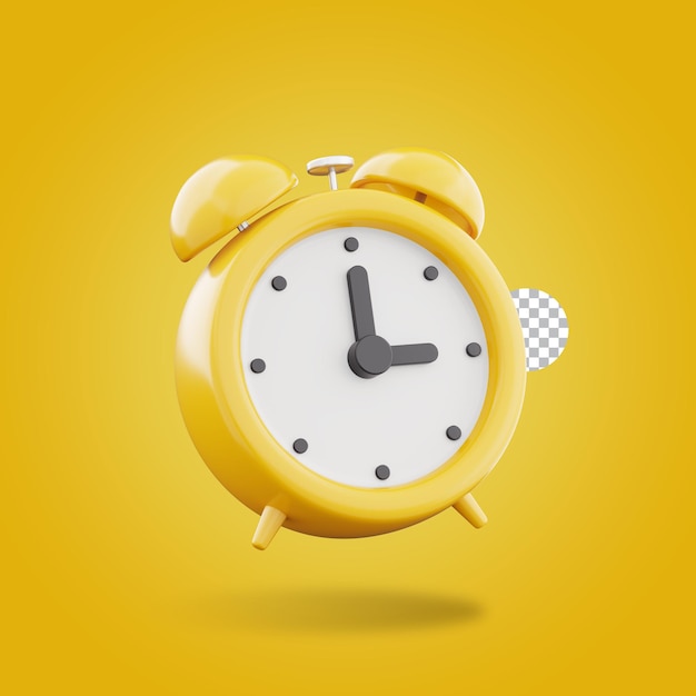 PSD 3d rendering yellow alarm clock icon symbol watch design illustration