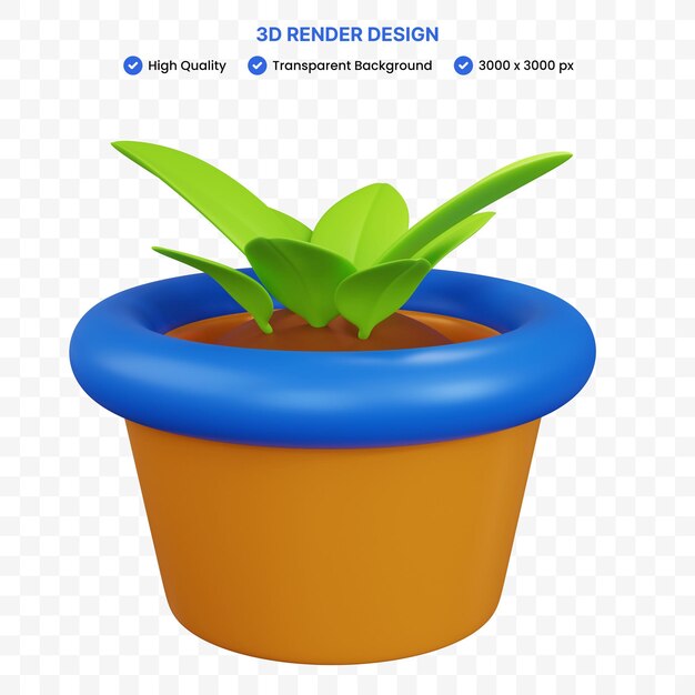 PSD 3d rendering yellow flower pot isolated