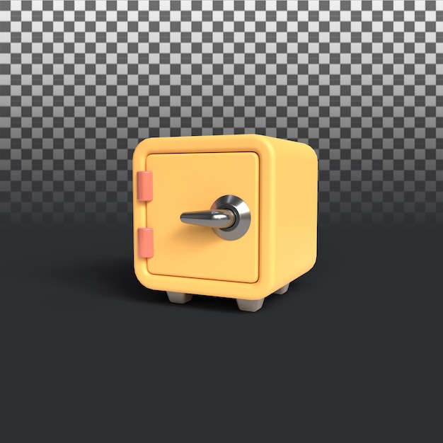 PSD 3d rendering of yellow safebox on transparent background. 3d render illustration.