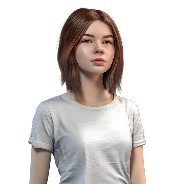 PSD 3d rendering of a young woman in a white t shirt