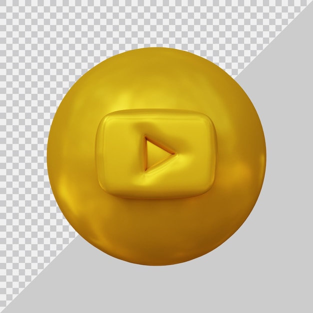 Rendering 3d dell'icona di youtube social media con stile dorato