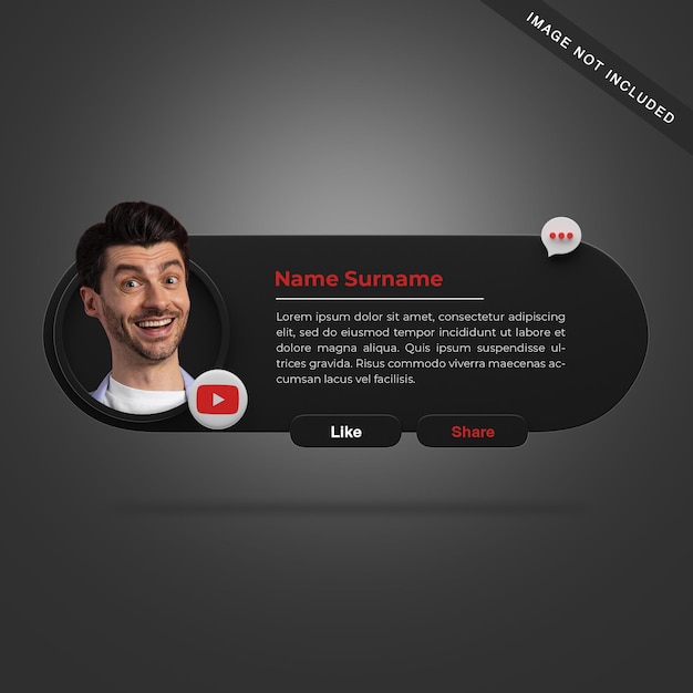 3d rendering youtube profile with buttons like and share
